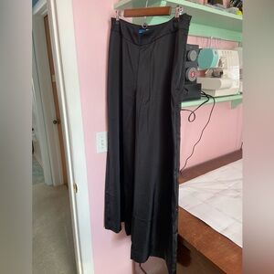 Black Satin Wide-Leg Pants